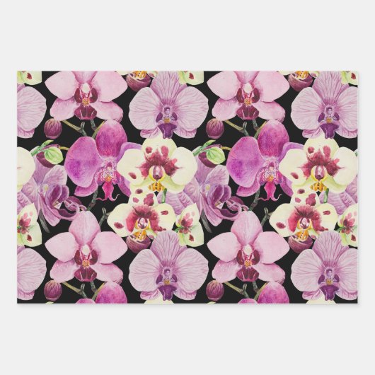 Colorful Orchid Flower Pattern Inpakpapier Vel (Voorkant 3)