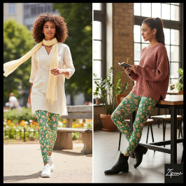 Colorful Organic Pebble Stone Green Repeat Pattern Leggings