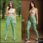 Colorful Organic Pebble Stone Green Repeat Pattern Leggings