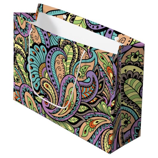 Colorful Oriental Paisley Pattern Groot Cadeauzakje (Voorkant Gekanteld)
