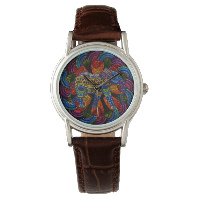 Colorful Ornate Elephant and Mandala Horloge (Voorkant)