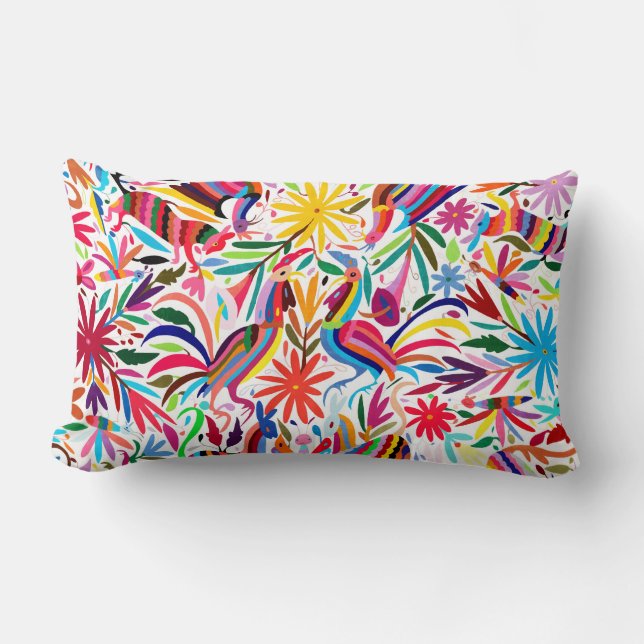 Colorful Otomi Lumbar Pillow, Mexicaans borduurwer Kussen (Voorkant)