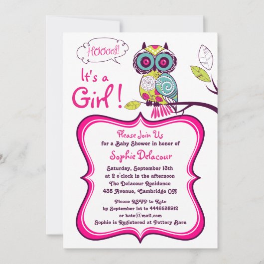 Colorful Owl Baby shower Invitation Kaart (Voorkant)