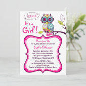 Colorful Owl Baby shower Invitation Kaart (Staand voorkant)
