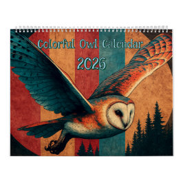 Colorful Owl Calendar 2026 Kalender