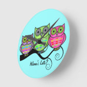 Colorful Owl Clock Ronde Klok (Hoek)
