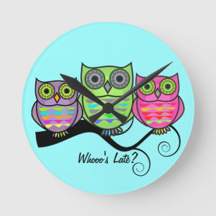 Colorful Owl Clock Ronde Klok