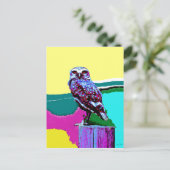 Colorful Owl op een post Posterization Briefkaart (Staand voorkant)