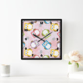 Colorful Owl pattern Vierkante Klok (Huis)