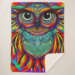 Colorful Owl Sherpa Blanket Deken