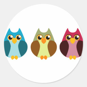 Colorful Owl Trio Ronde Sticker