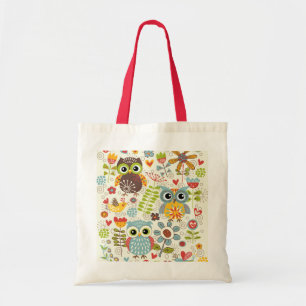 Colorful Owls and Flowers Canvas tas