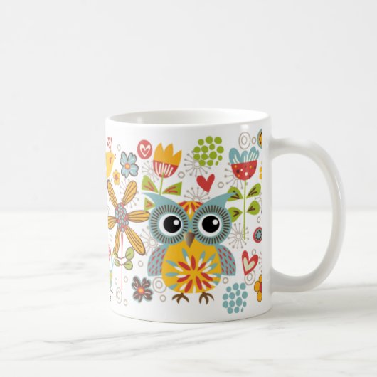Colorful Owls and Flowers Happy Mok (Rechts)