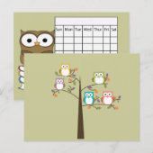 Colorful Owls in Pretty Tree Calender Briefkaart (Voorkant / Achterkant)
