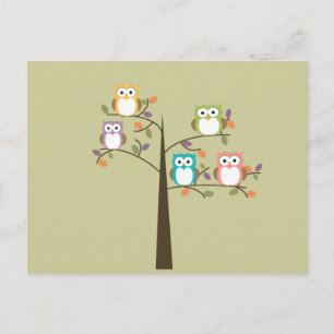 Colorful Owls in Pretty Tree Calender Briefkaart