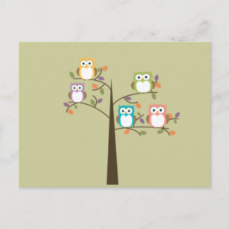 Colorful Owls in Pretty Tree Calender Briefkaart