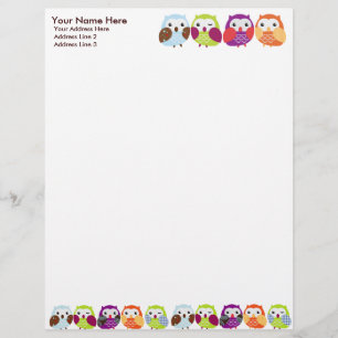 Colorful Owls Letterhead Briefhoofd Sjabloon