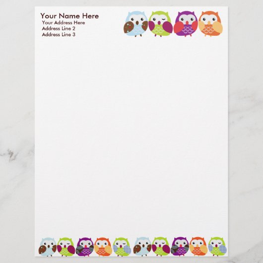 Colorful Owls Letterhead Briefhoofd Sjabloon (Voorkant)