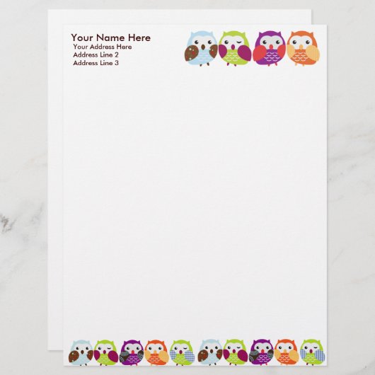 Colorful Owls Letterhead Briefhoofd Sjabloon (Voorkant / Achterkant)
