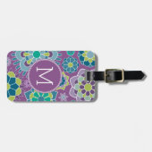 Colorful Paars Floral Pattern Custom Monogram Bagagelabel (Voorkant horizontaal)