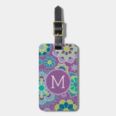 Colorful Paars Floral Pattern Custom Monogram Bagagelabel (Voorkant verticaal)