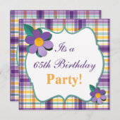 Colorful Paars Pset 65th Birthday Invitation Kaart (Voorkant / Achterkant)