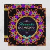 Colorful Paars Sinaasappel Bat Mitzvah Uitnodiging (Voorkant / Achterkant)