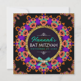 Colorful Paars Sinaasappel Bat Mitzvah Uitnodiging