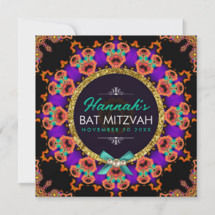 Colorful Paars Sinaasappel Bat Mitzvah Uitnodiging