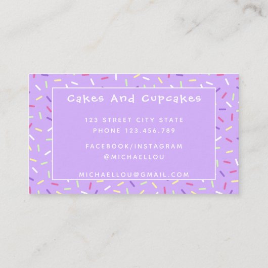 Colorful Paars Sprinkles Bakery Visitekaartje (Achterkant)