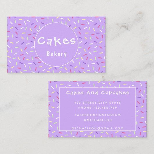 Colorful Paars Sprinkles Bakery Visitekaartje (Voorkant / Achterkant)