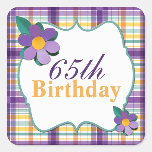 Colorful Paars Yellow 65th Birthday Sticker (Voorkant)
