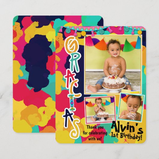 Colorful Paint Fiesta Gracias Dank je wel Kaart (Voorkant / Achterkant)