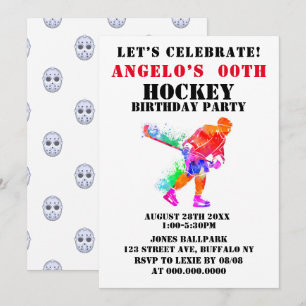 Colorful Paint Hockey Theme Birthday Party nodigt 