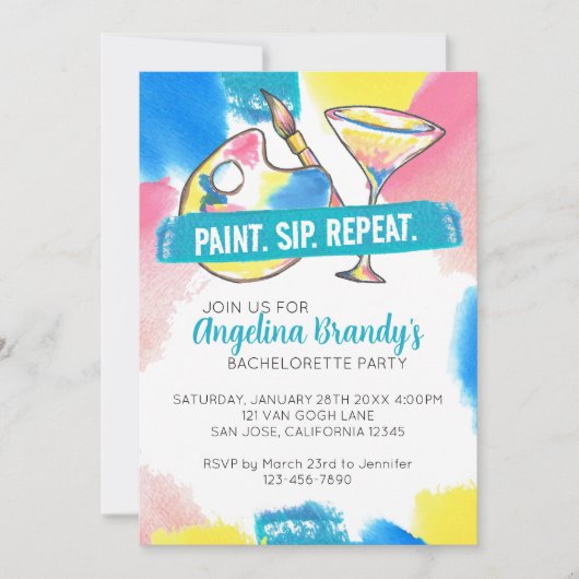 Colorful Paint Sip Herhaal Bachelorette Party Kaart (Voorkant)