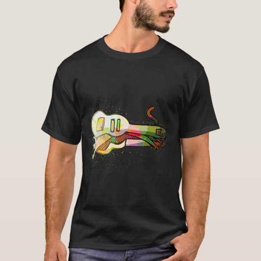 Colorful Paint Splash Kitten Cat Guitar T-shirt (Voorkant)