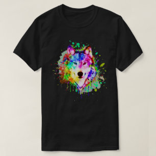 Colorful Paint Splash Wolf Art T-shirt