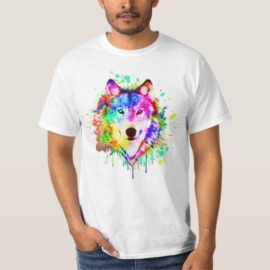 Colorful Paint Splash Wolf Art T-shirt (Voorkant)