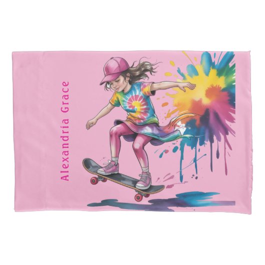 Colorful Painted Girl Skateboarder Birthday Gift Kussensloop (Voorkant)