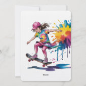 Colorful Painted Girl Skateboarder Birthday Party Kaart (Achterkant)