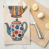 Colorful Painterly Teapot Towel Theedoek (Quarter Fold)