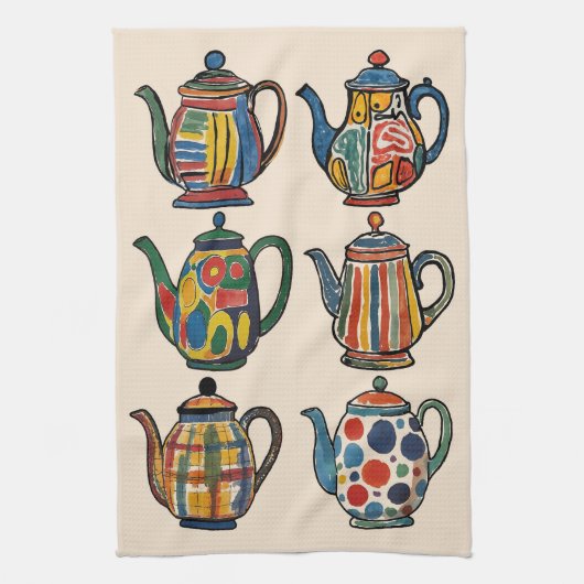 Colorful Painterly Teapot Towel Theedoek (Verticaal)