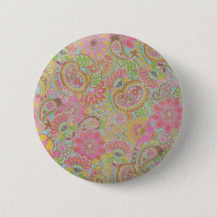 Colorful Paisley Floral botanical Flowers Ronde Button 5,7 Cm
