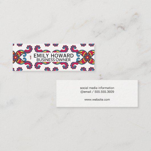 Colorful Paisley Flower Pattern Mini Visitekaartje (Voorkant / Achterkant)