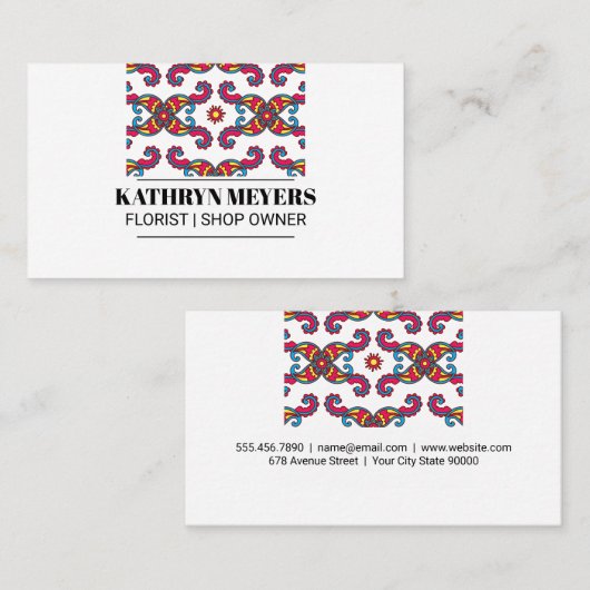 Colorful Paisley Flower Pattern Visitekaartje (Voorkant / Achterkant)