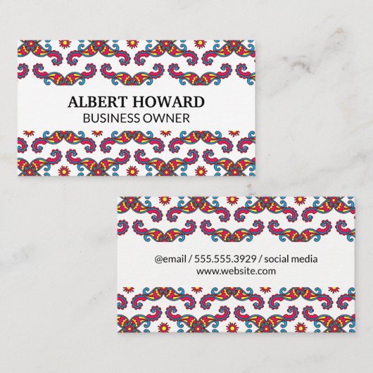Colorful Paisley Flower Pattern Visitekaartje (Voorkant / Achterkant)