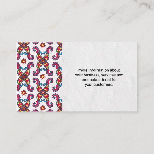 Colorful Paisley Flower Pattern Visitekaartje (Achterkant)