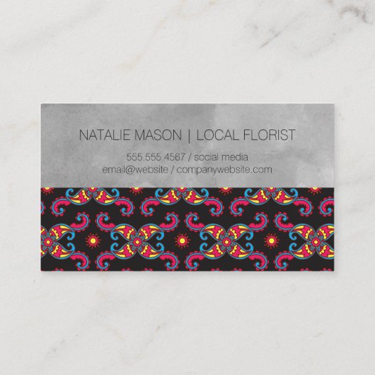 Colorful Paisley Flower Pattern | Waterverf blok Visitekaartje (Achterkant)