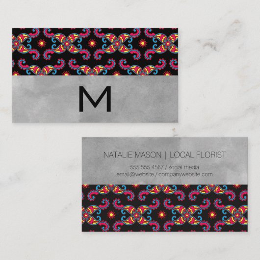 Colorful Paisley Flower Pattern | Waterverf blok Visitekaartje (Voorkant / Achterkant)