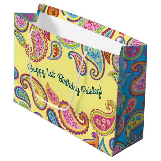 Colorful Paisley Kids Birthday Party Groot Cadeauzakje (Voorkant Gekanteld)
